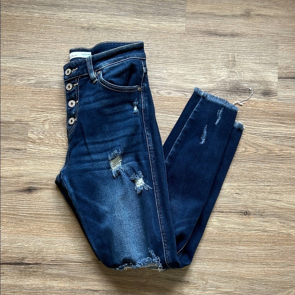 KanCan Dark Blue Distressed Ankle Jeans